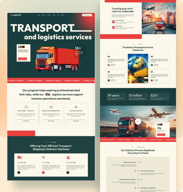 Transport and logistics website built for an agency client