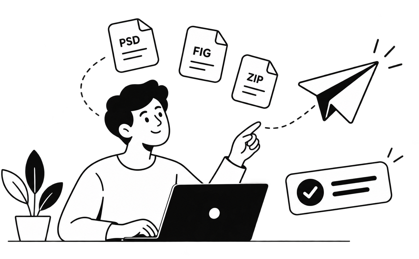 Illustration of a developer receiving project files